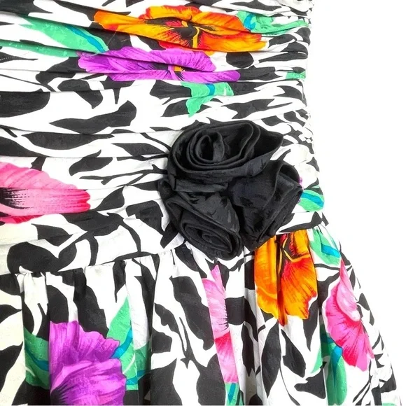 A.J. Bari Vintage 100% Silk Corset Tiered Floral Party Cocktail Dress Size 8 - Picture 6 of 11